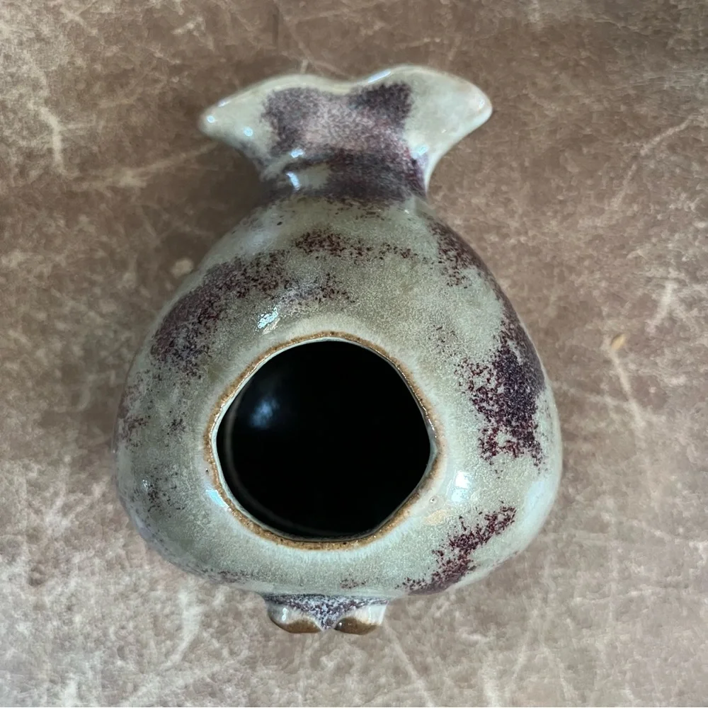 Whale Bud Vase Green Burgundy‎ Smiley Face Fish Studio Pottery Ceramic Beach Fun